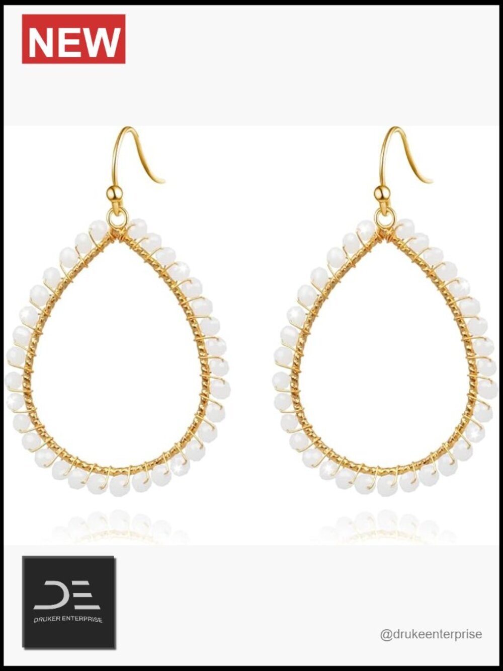 Teardrop Dangle Earrings, Gold Hoop Earrings, Crystal Boho Jewelry